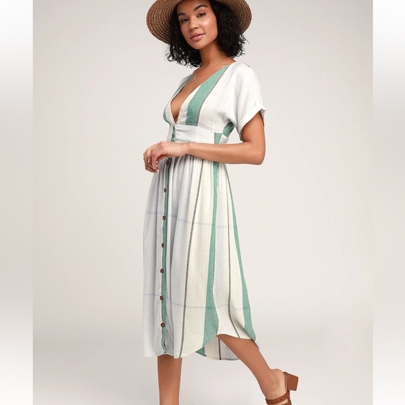 O'Neill Reid-Light Blue Multi Stripe Midi Dress Medium NEW - Picture 3 of 10